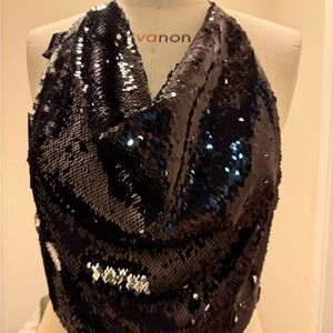 BEBE Two Tone Sequin Halter Top